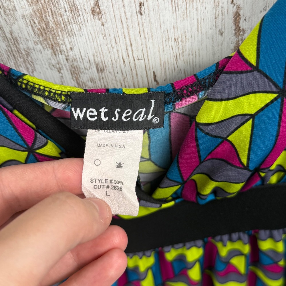VTG Wet Seal Geometric Empire Waist Babydoll Cami Top Made in USA Y2K Large - Picture 3 of 8